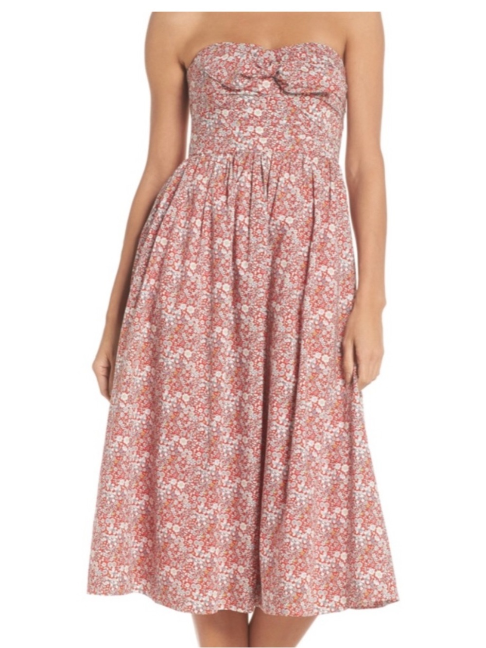 J.Crew Liberty of London Floral Strapless Tie Front Midi Dress